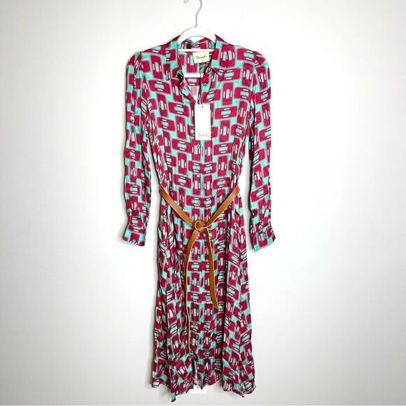 Dixie long sleeve printed jersey dress with belt New Small - Picture 1 of 9